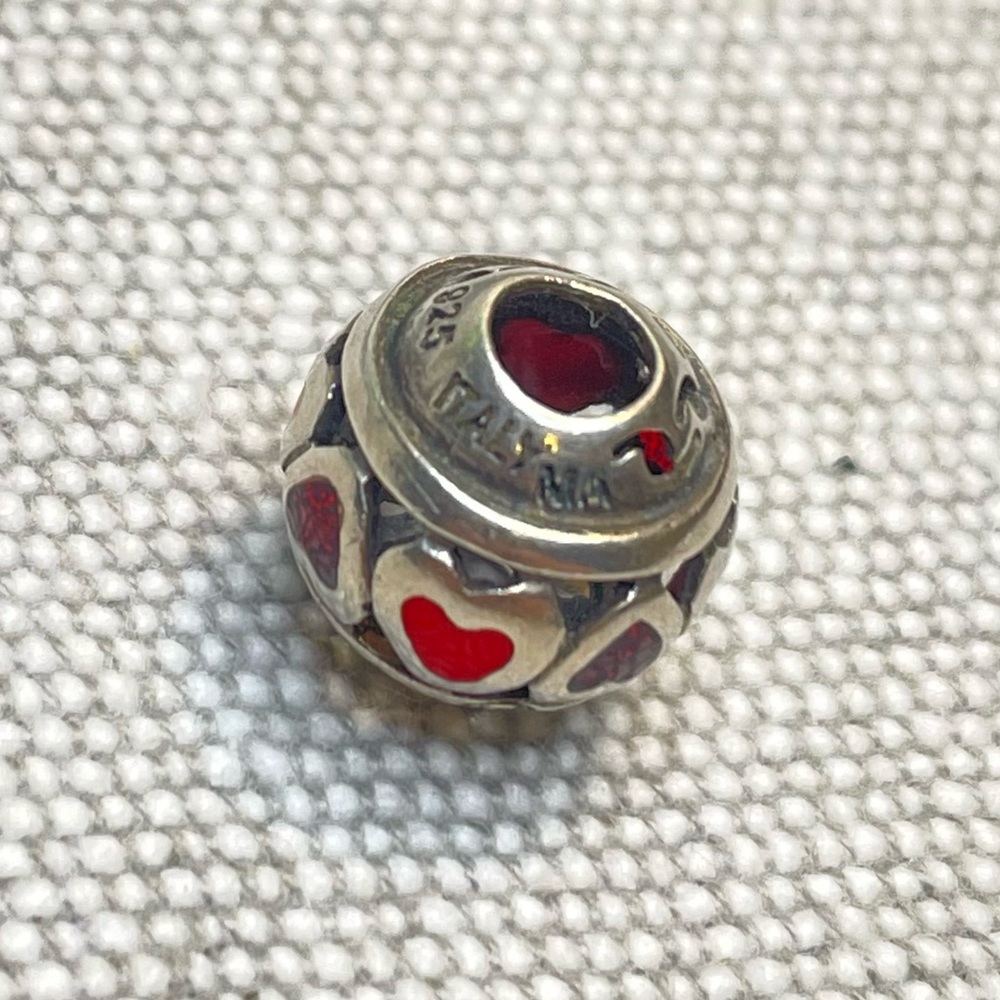 Silver and Red Enamel Hearts Love Charm | Italy